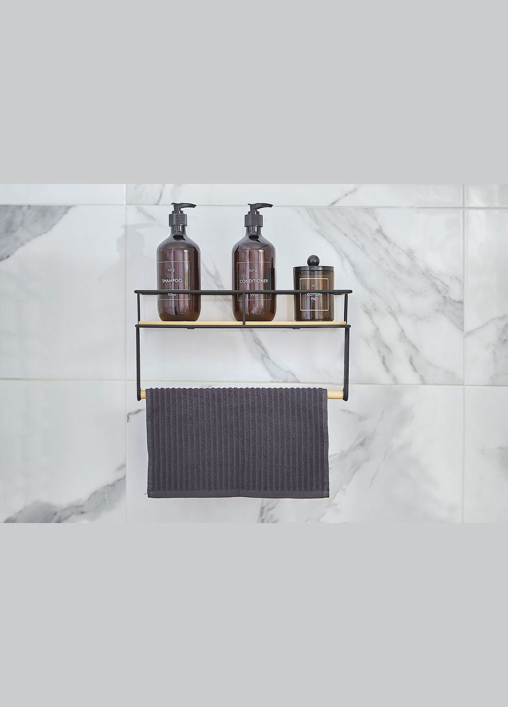 Полка проволочная одноярусная с держателем черная, бамбук AWD02081934 AWD Interior (313453388)