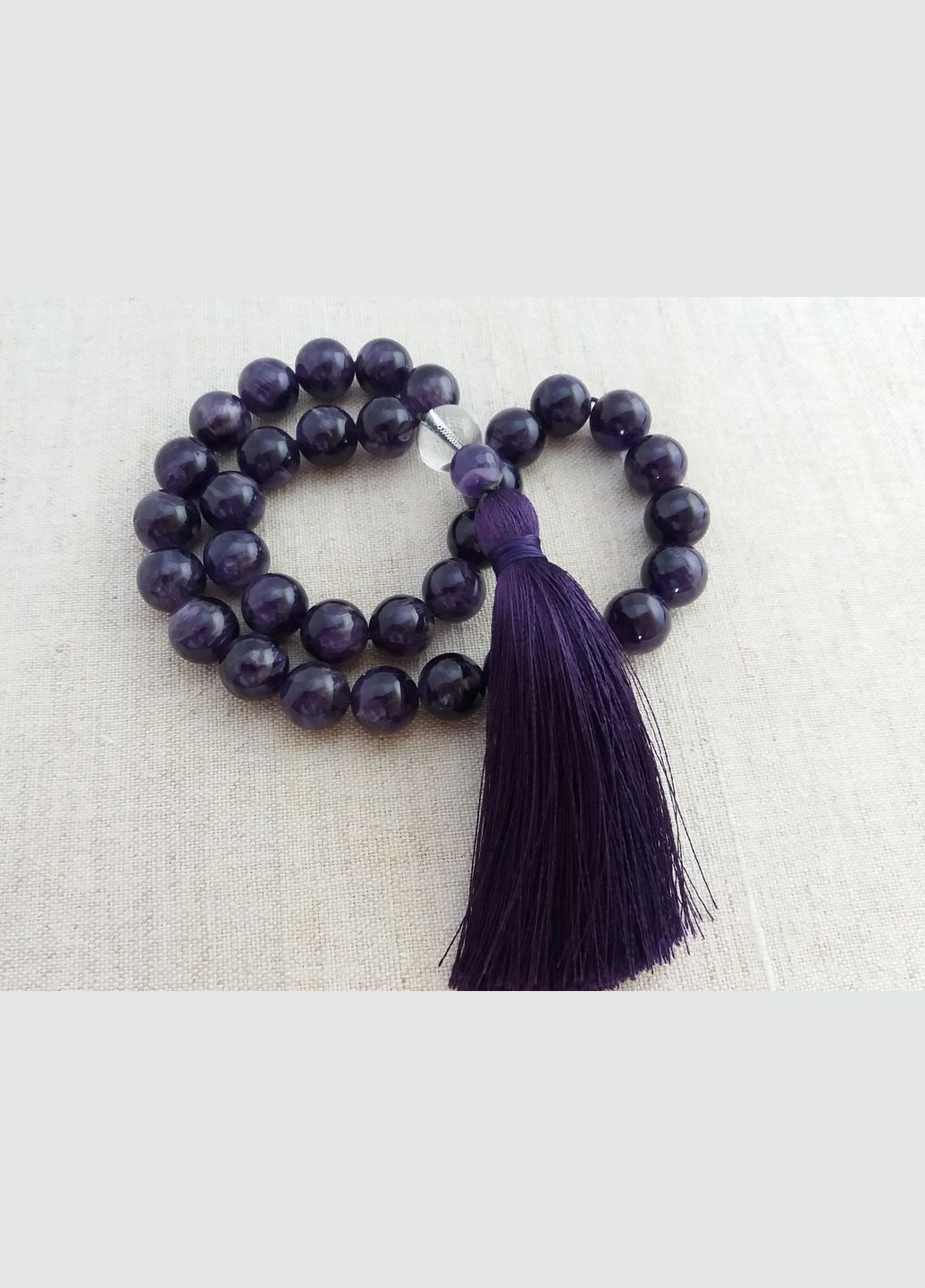 Чотки з натурального каменю Аметист 33 намистини без вузлів d 12мм No Brand (331293524)