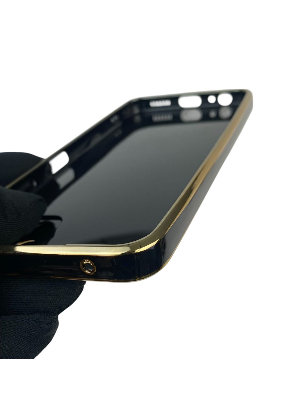 Чохол для Galaxy A22 5G (SM-A226) глянцевий із захистом камери із золотою окантовкою на самсунг а22 5г чорний gs1 Samsung (366232836)