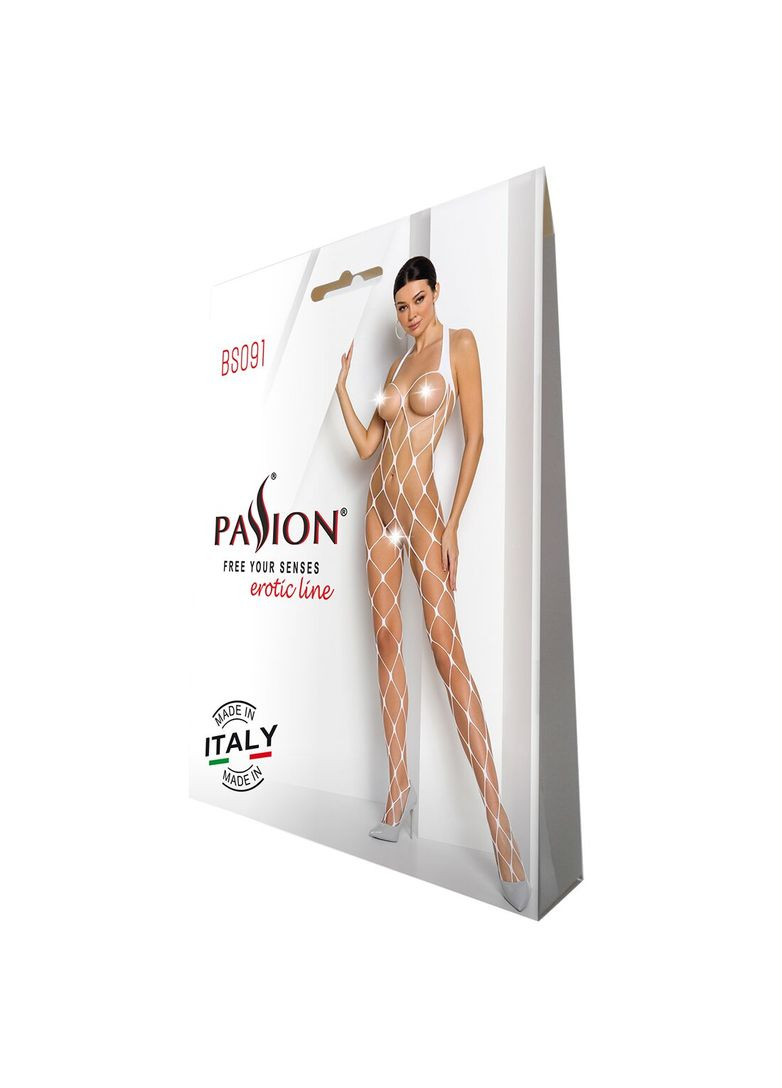 Бодістокінг у дуже велику сітку BS091 white, з доступом - CherryLove Passion білий