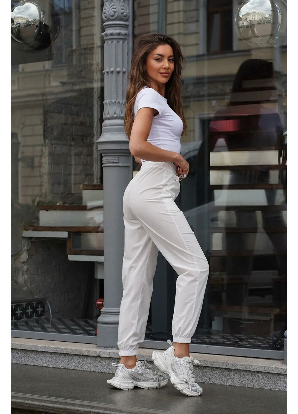 Женские спортивные штаны белого цвета из хлопчатобумажной плащевой ткани Teamv (360641619)