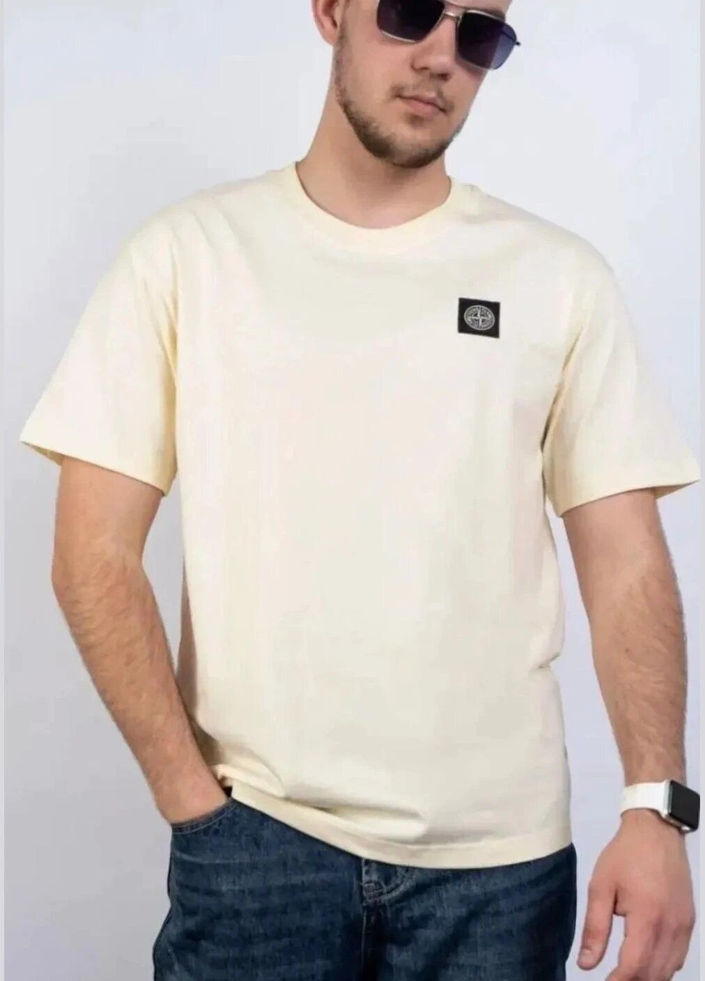 Бежевая футболка мужская с коротким рукавом Stone Island CLASSIC LOGO