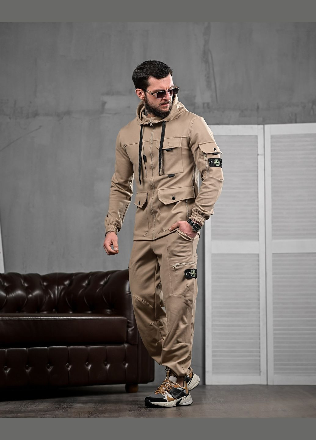 Стильный мужской спортивный костюм Stone Island бежевый Freedom (339882920)