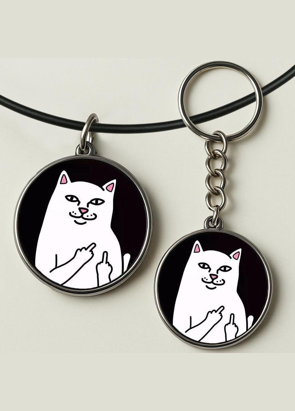 Набор подвеска (кулон) и брелок Белый кот No Brand (332633182)