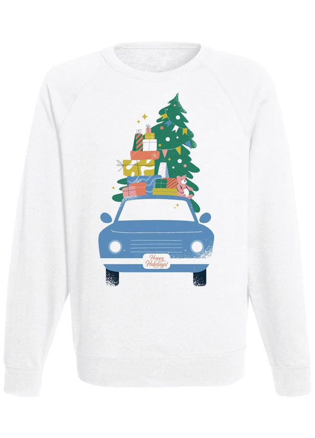 Свитшот новогодний "Christmas Car" (белый) Fat Cat - крой белый - (283033199)