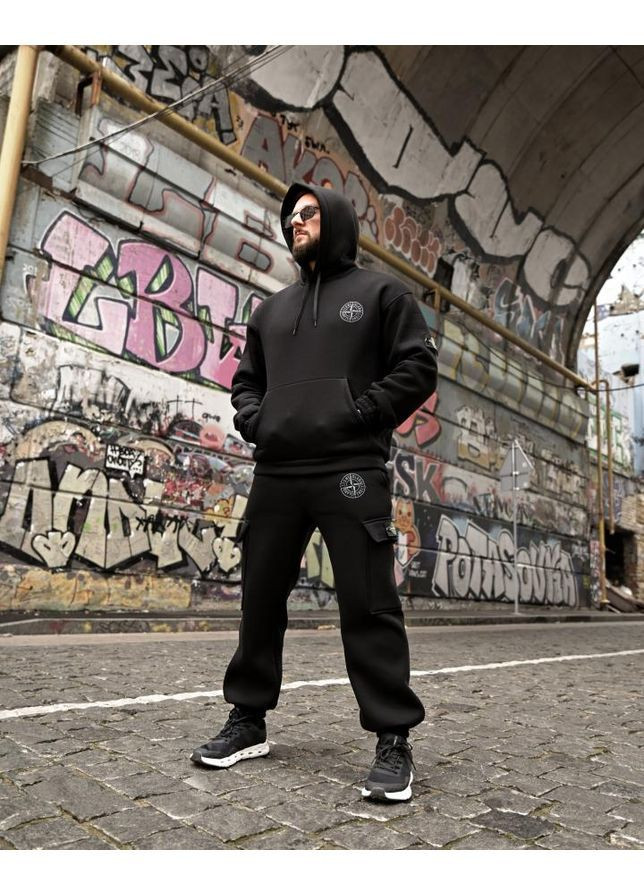 Стильний чоловічий костюм Stone Island на флісі чорний осінь/зима No Brand (368766244)