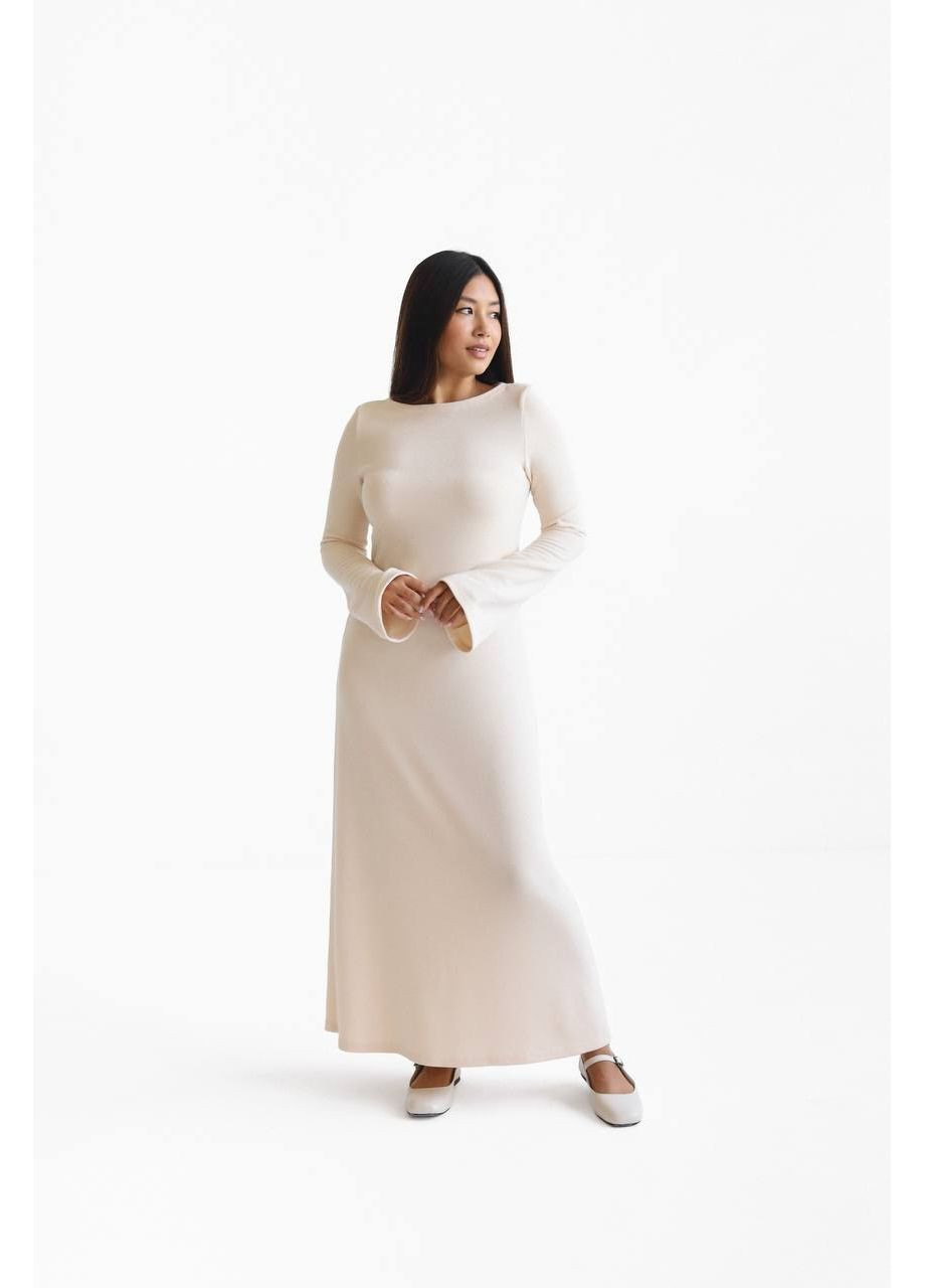 Бежевое праздничный, повседневный, кэжуал, коктейльное трикотажное медное платье а-силуэт Україна однотонное