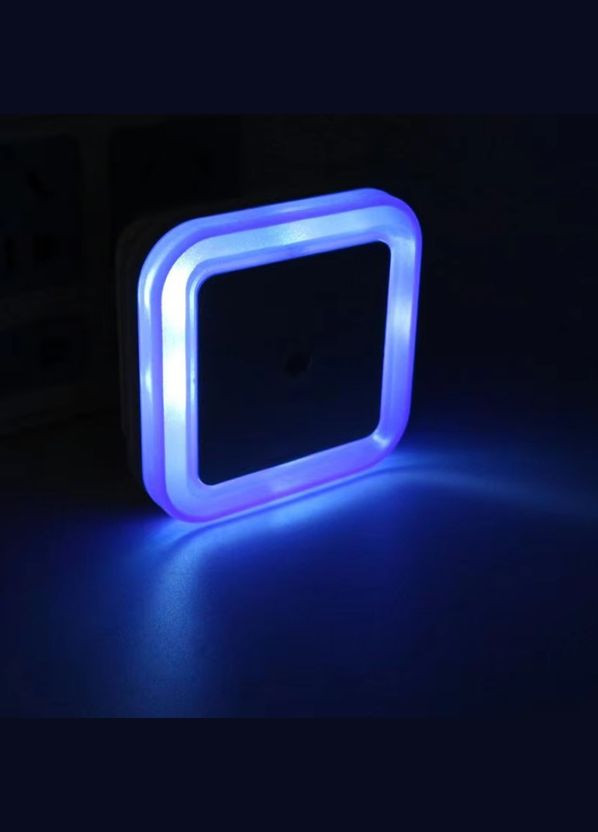 Неоновий светильник ночник Квадратный с датчиком света DL в розетку синий Led (307471451)
