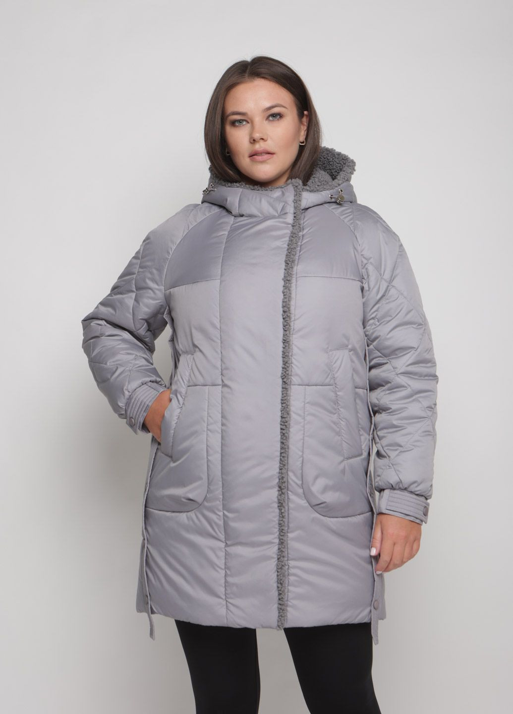 Сіра зимня парка зимова жіноча великого розміру SK