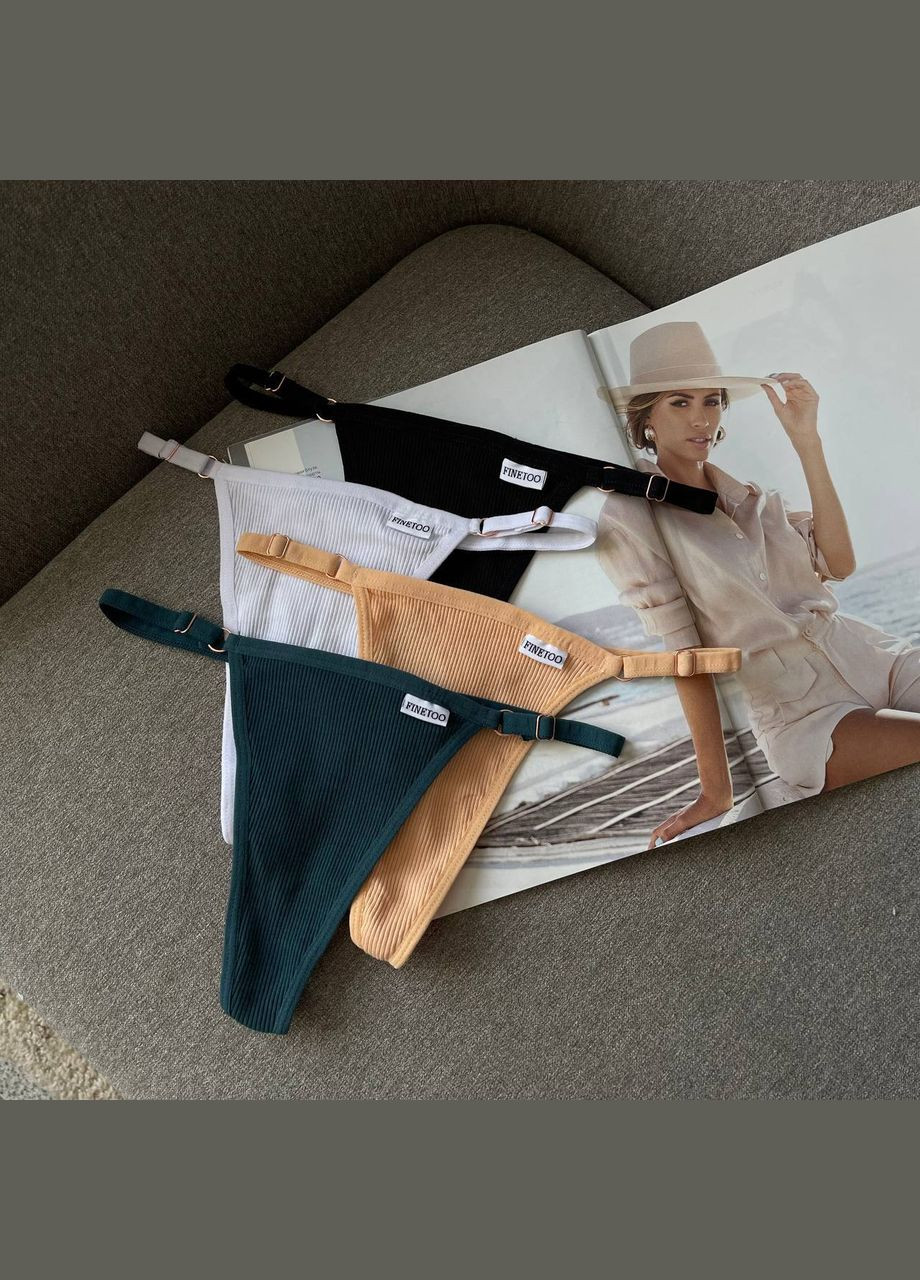 Жіночі трусики стрінги, набір трусів для жінок та дівчат в рубчик, однотонні котонові стрінги No Brand (322244831)