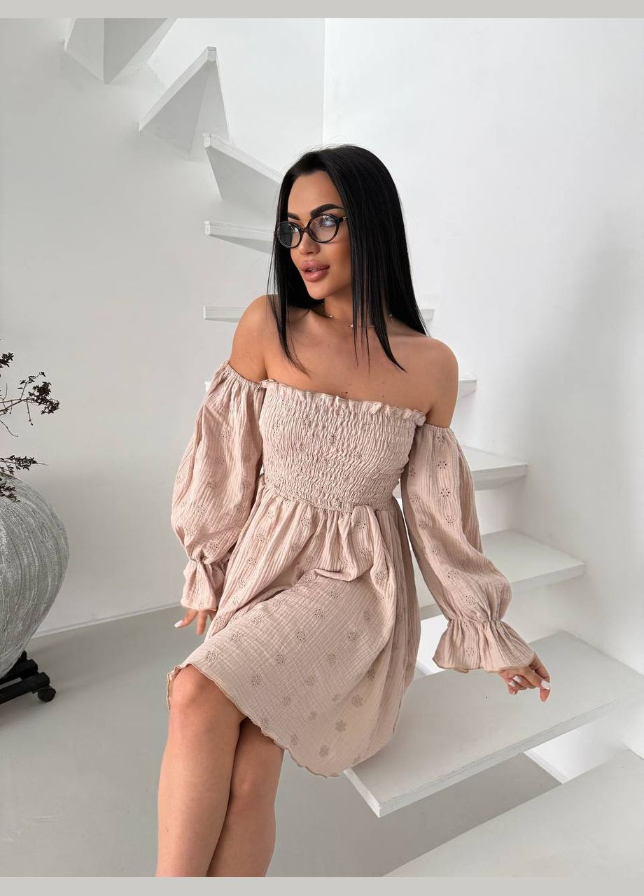 Бежева ділова, повсякденний, кежуал, вечірня жіноча сукня кльош No Brand