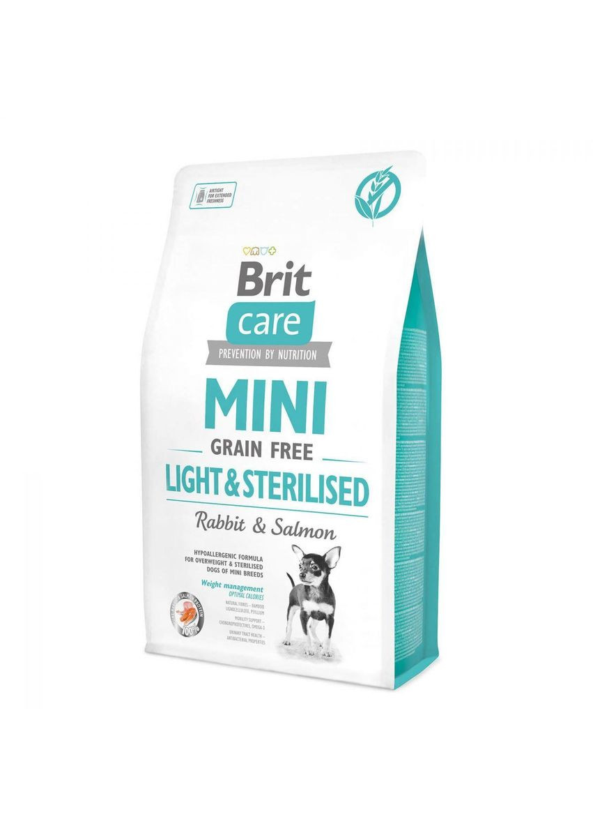 Mini Grain Free Light & Sterilised беззерновий корм для собак малих порід 2 кг (кролик та риба) Brit Care (345743462)