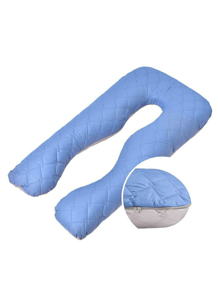 Наволочка на П-подушку стеганная для беременных и отдыха 140х75х20 см с молнией джинс/св.серая IDEIA (278370463)