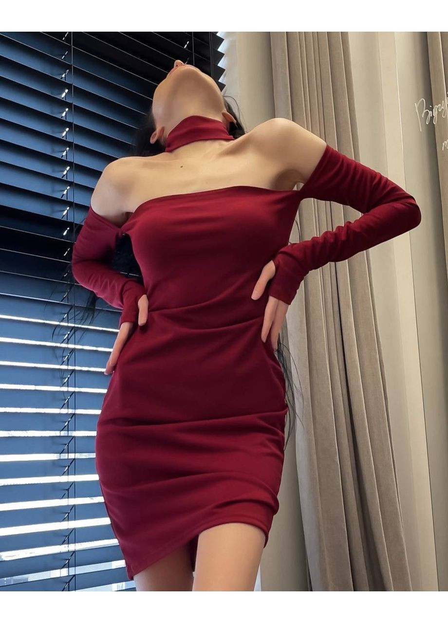 Бордова святковий, вечірня, кежуал жіноча сукня міні Style Point однотонна