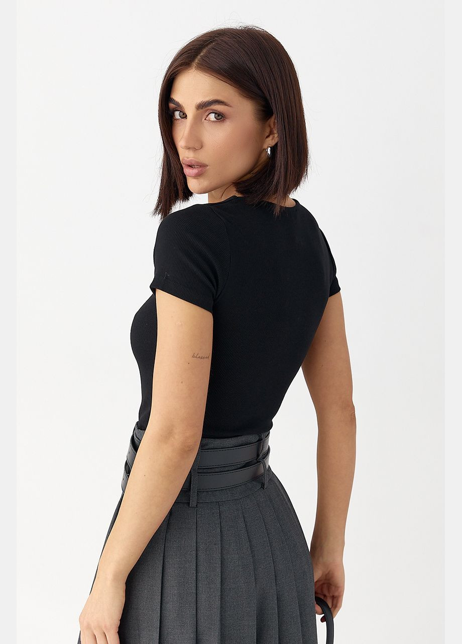 Футболка в рубчик с квадратным вырезом - черный Lurex - (324392669)