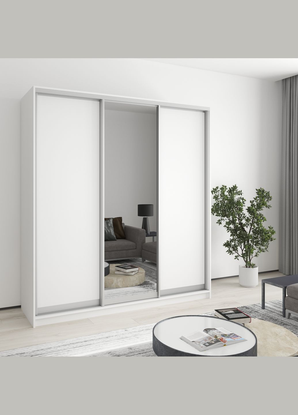 Шафа-купе тридверна Стандарт AL 2ДСП/Дзеркало 190x45x210 см Аляска білий (MBS-2891) MebelStar (362373666)