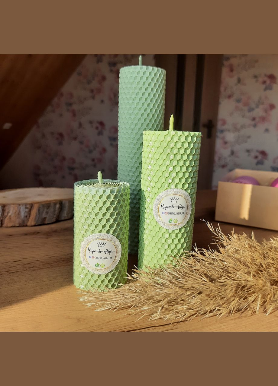 Набір свічки з вощини олива 6,5 см. 13 см, 17,5 см Царство Меду (324627857)