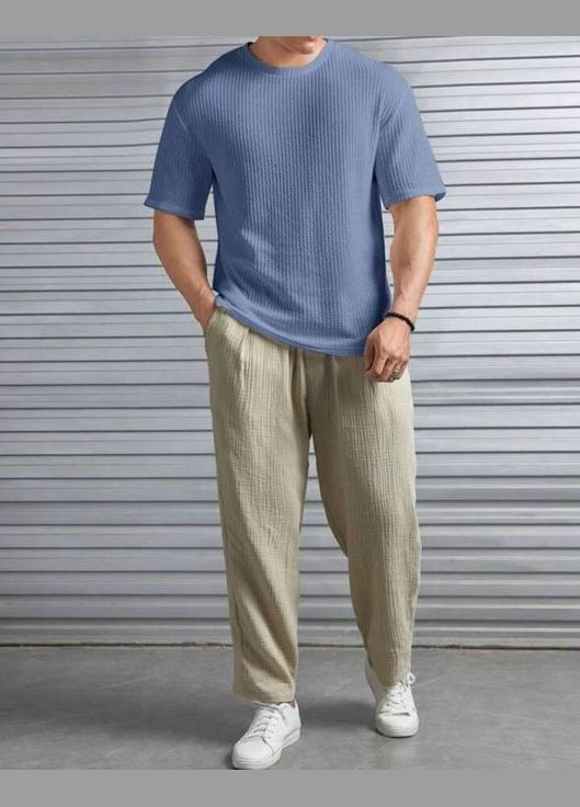 Синяя футболка дышащая ткань фактурный трикотаж No Brand