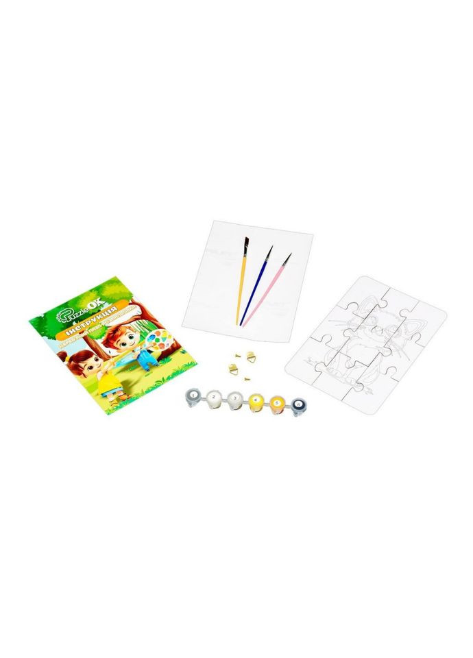 Деревʼяний пазл-розмальовка А5 "Котик" Puz-22938 пензлик, фарби, клейка плівка PuzzleOK (315352115)