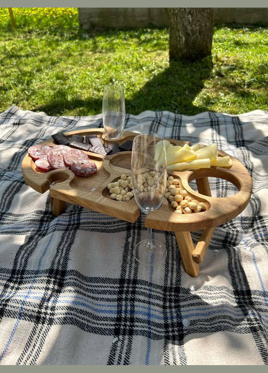 Винний Дубовий овальний столик на 4 бокали з отвором для пляшки 50x30 No Brand (330774765)