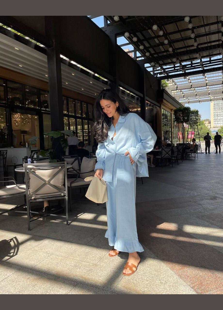 Женский костюм из льна рубашка и брюки с воланами. MonCher (330028255)