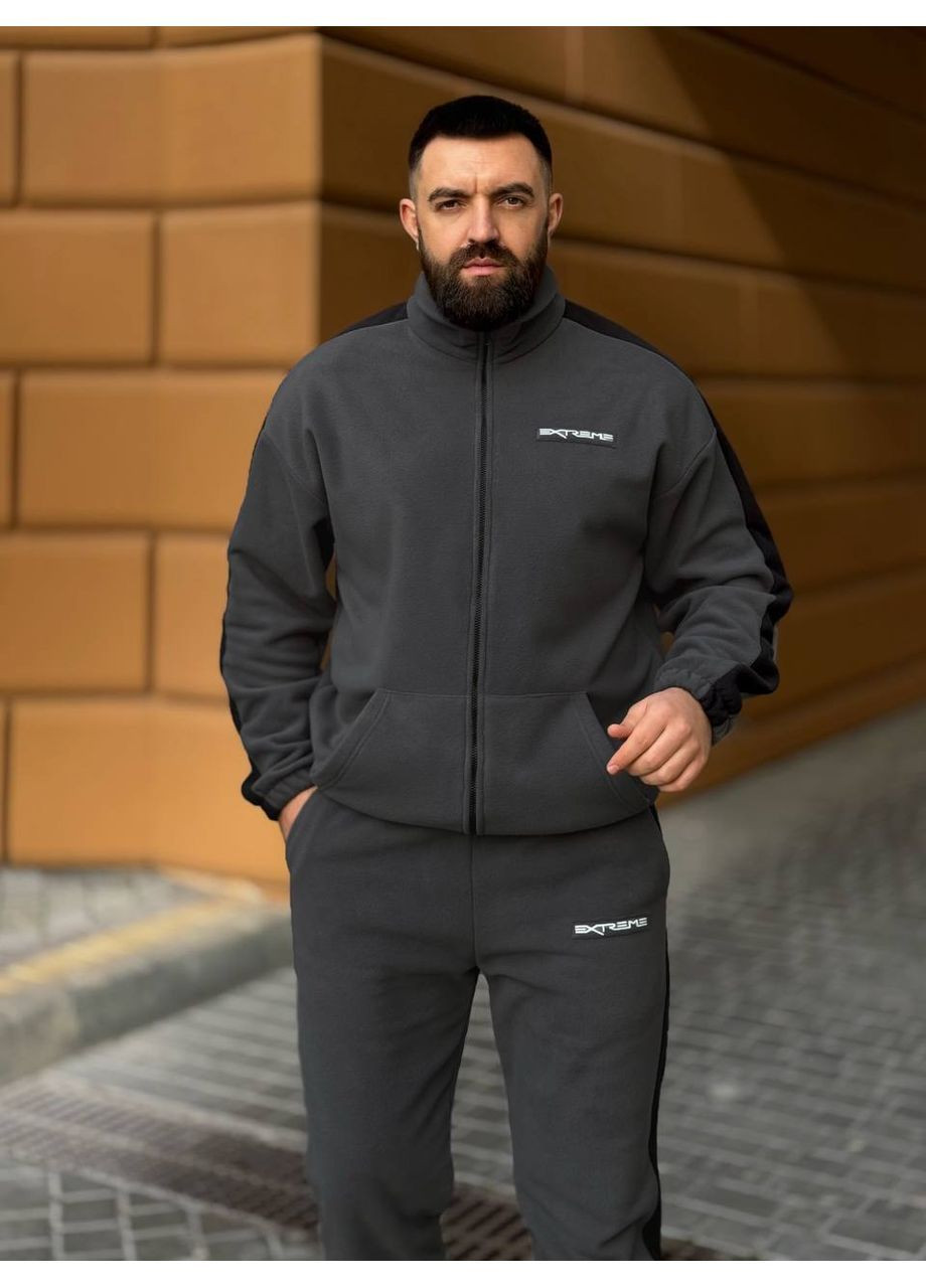 Темно-серый зимний мужской теплый костюм брючный No Brand