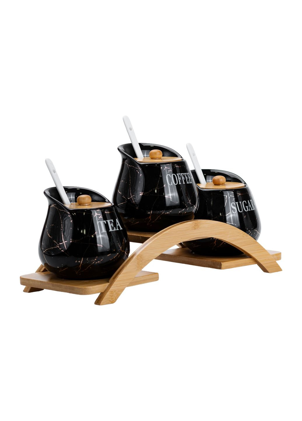 Набор банок для сыпучих продуктов 3 штуки по 500 мл на бамбуковой подставке Yiwu (323231285)