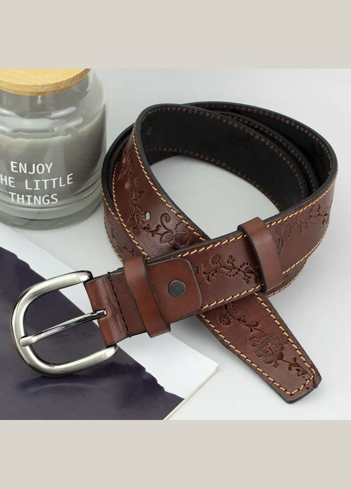 Ремень кожаный женский с цветами коричневый батал SF-3531 (145 см) SFIP (330224875)