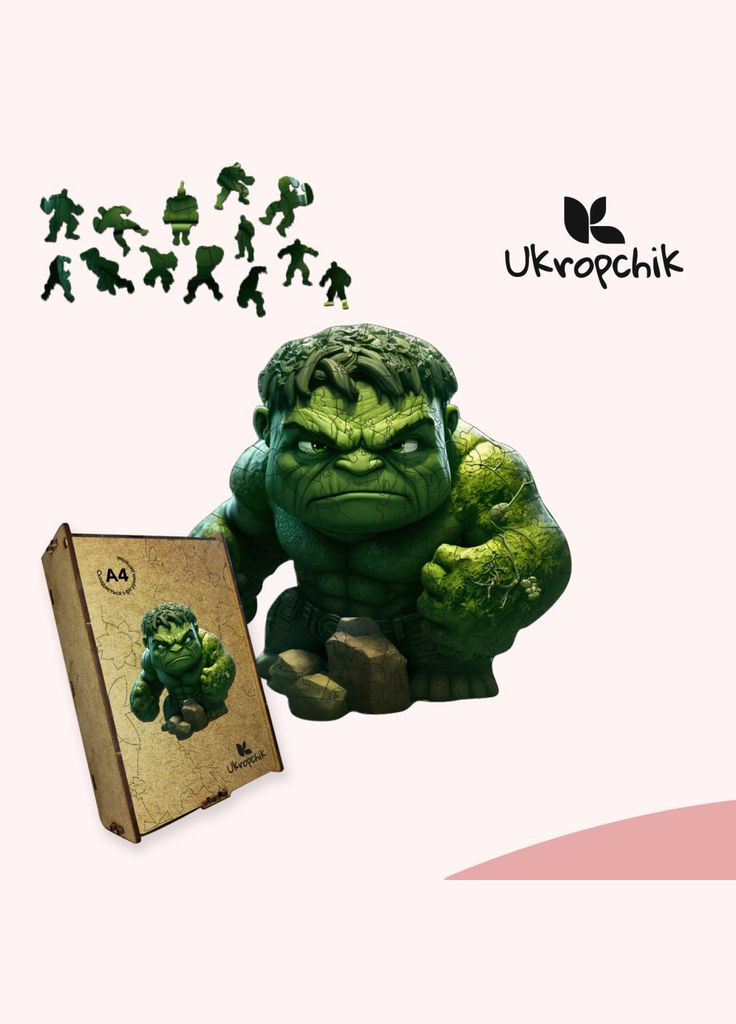 Пазл деревянный Супергерой Халк size - M в коробке с набором-рамкой (Hulk Superhero A4) Ukropchik (372619425)