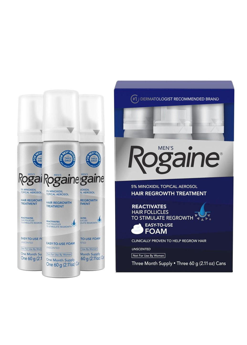 Пена миноксидила для роста волос и бороды Minoxidil 5% 3 флакона Rogaine (292734815)