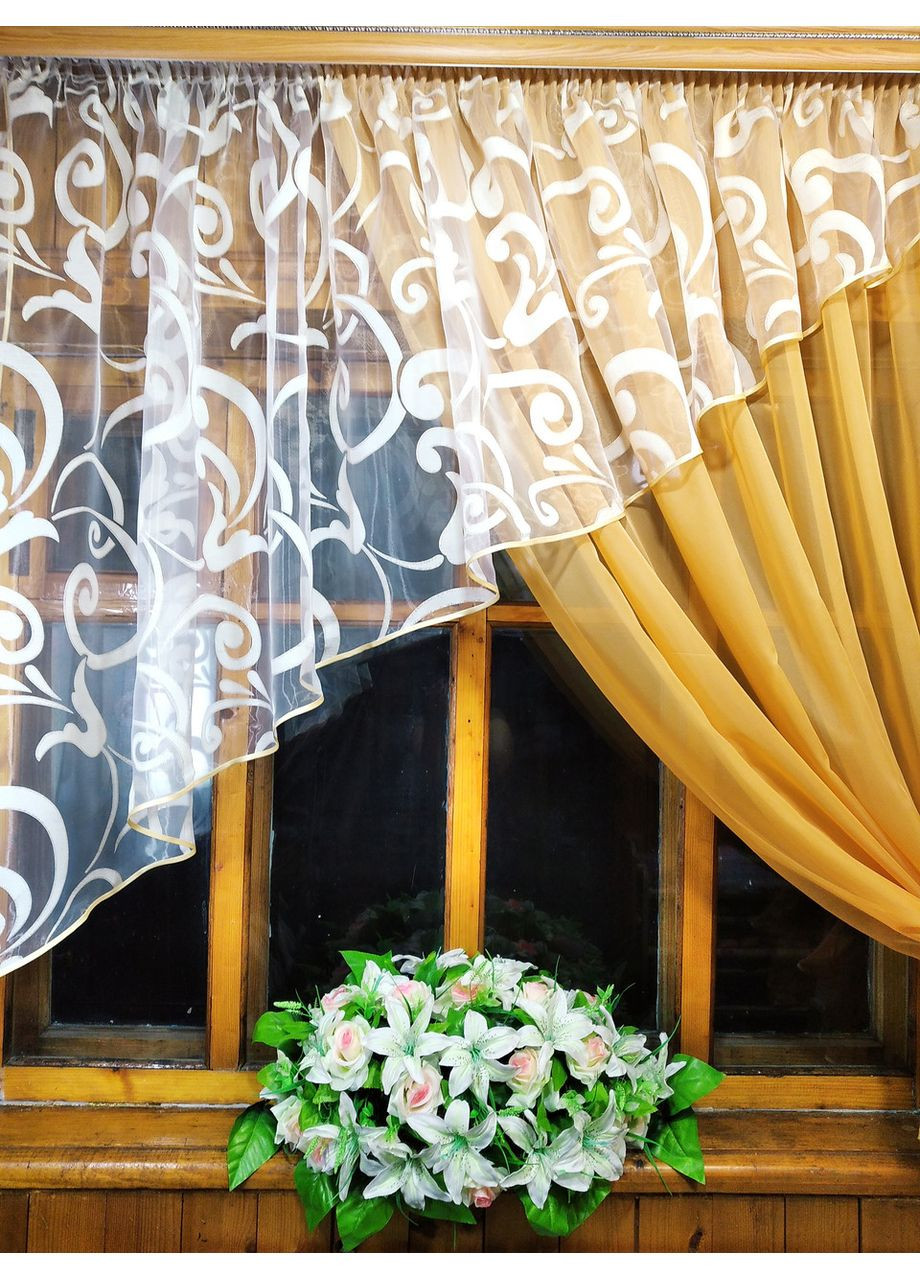 Кухонная занавеска короткая Анжелика писочный вензель завиток правая No Brand (372133935)