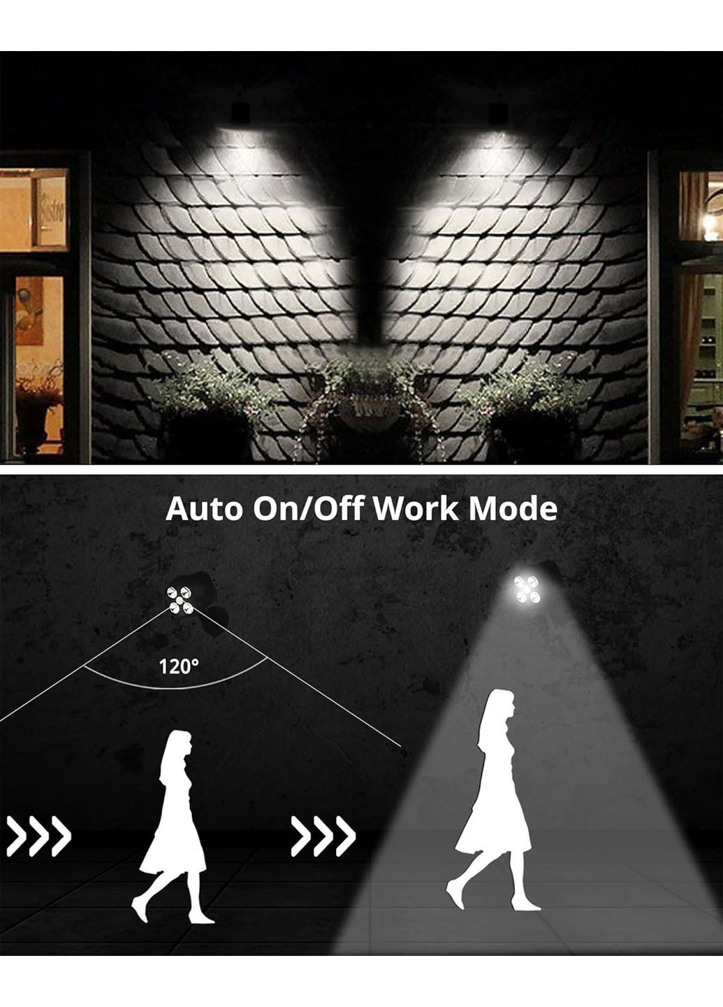 Вуличні LED лампи на батарейках з датчиком руху 2 шт біле світло комбінований Nicrew Amazon (373038138)