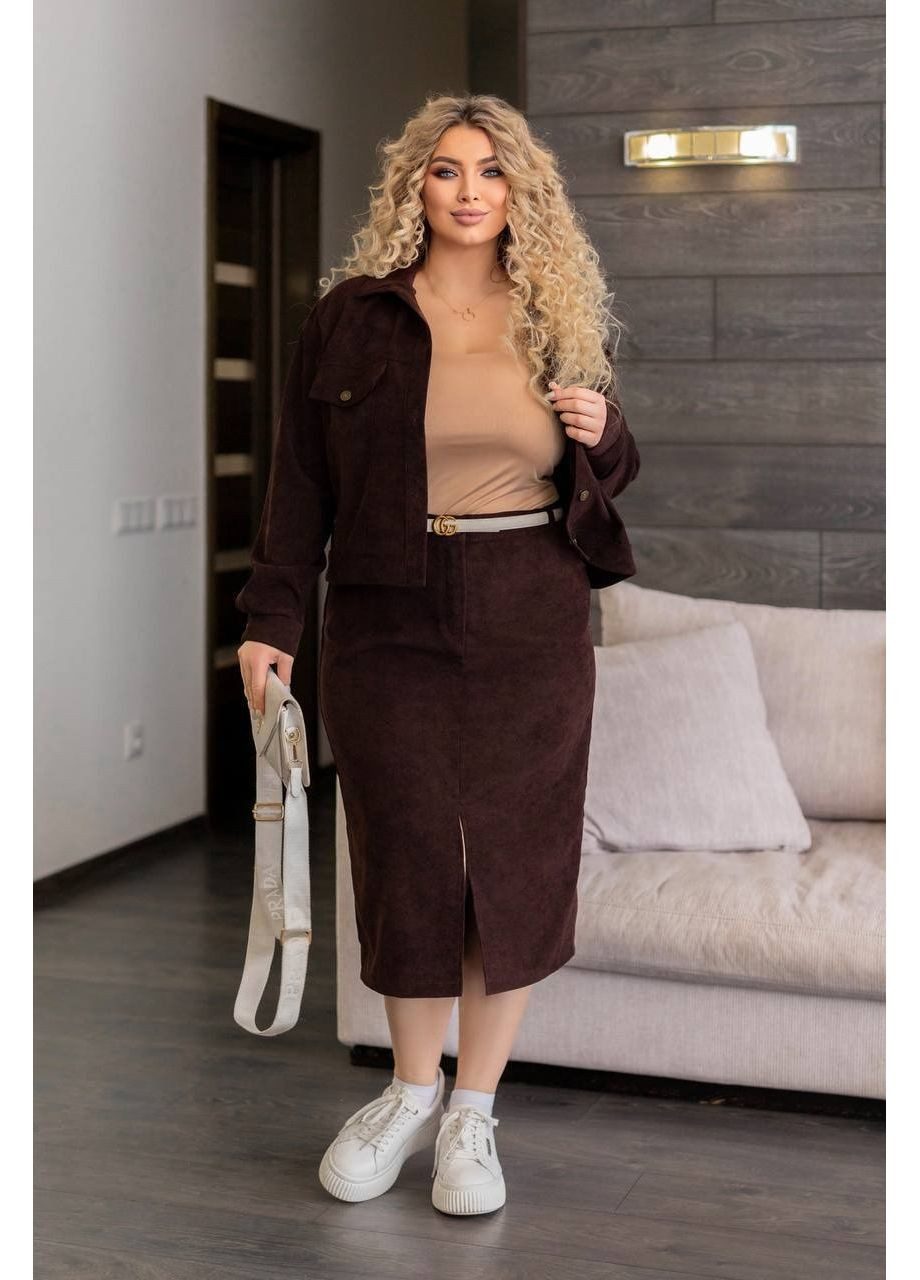 Костюм (жакет, юбка), цвет Коричневый No Brand (361120224)