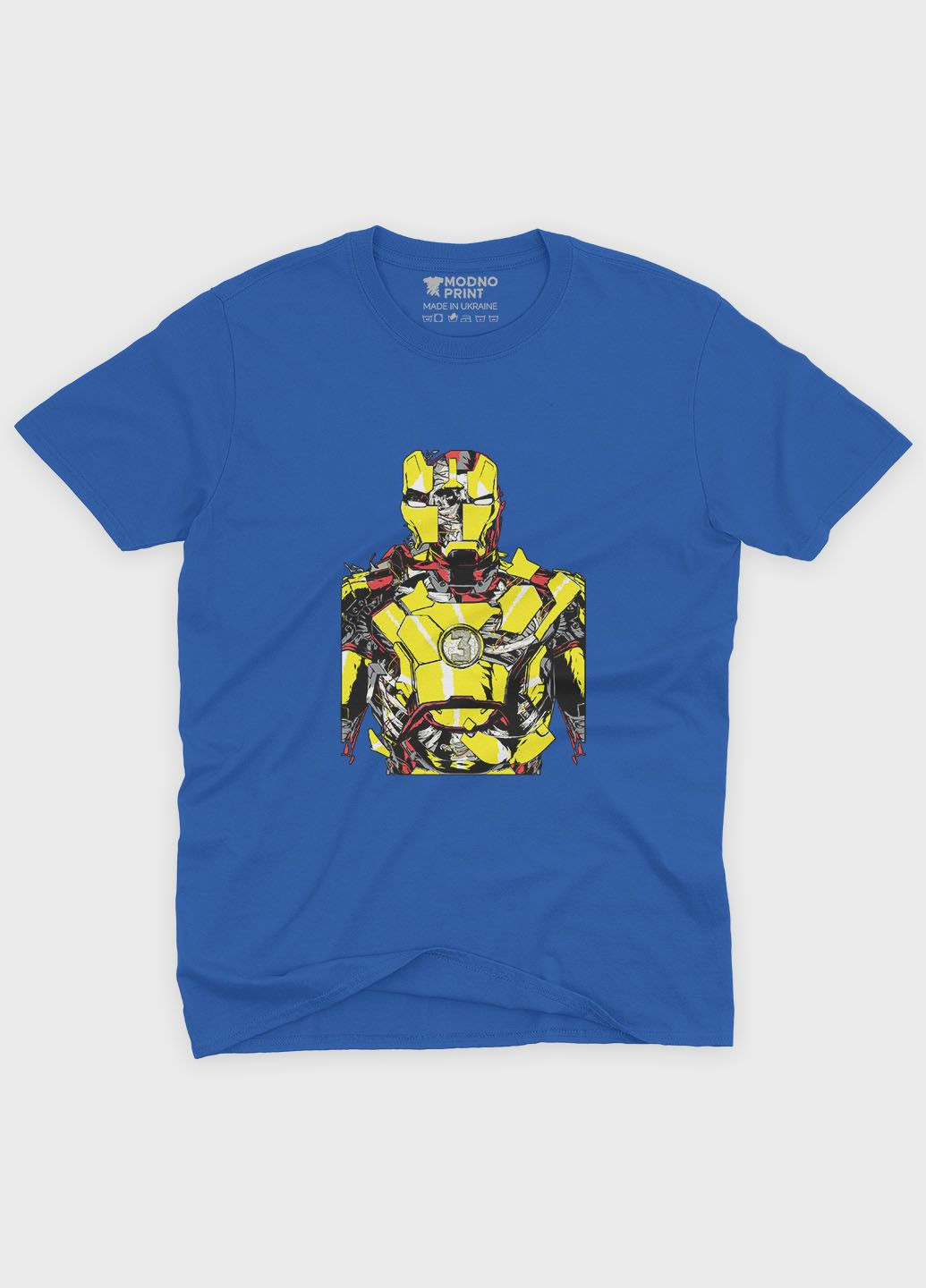 Синя демісезонна футболка для хлопчика з принтом супергероя - залізна людина (ts001-1-brr-006-016-011-b) Modno