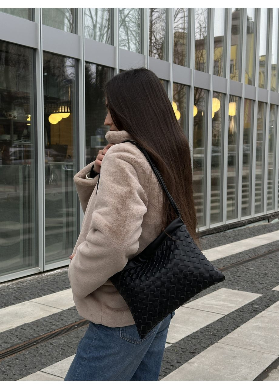 Сумка женская Vintage Leather Intrecciato Crossbody Bag Black No Brand (362044604)