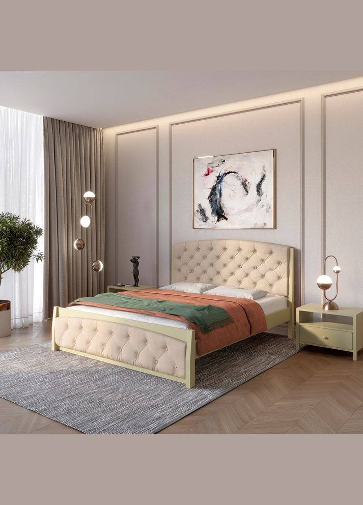 Двоспальне дерев'яне ліжко Мехіко (RAL1020)/Аляска 23 (Бежевий) 180х200 см (MBG-12105) Mebigrand (368281684)