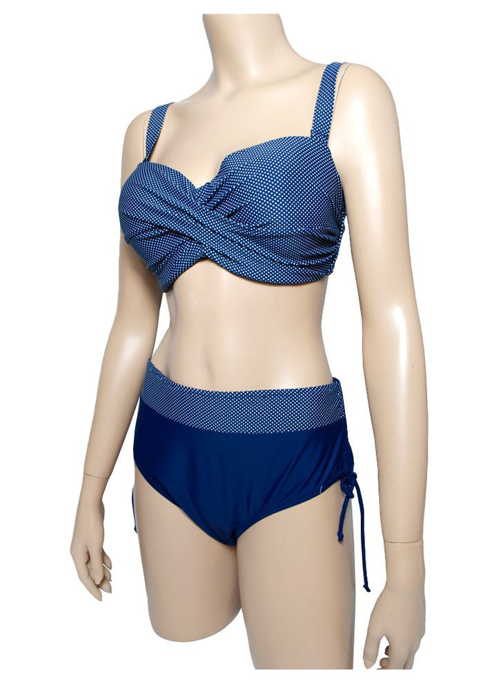 Синій літній купальник бандо великого розміру, синий в крапочку. модель 0326 арт.66435 роздільний, балконет, бандо Sisianna