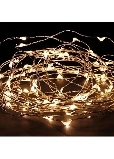Светодиодная гирлянда нить Капли росы на батарейках 3xAA медный провод 100 LED 10 метра подсветка Decorative Light теплый белый UKC (383042973)