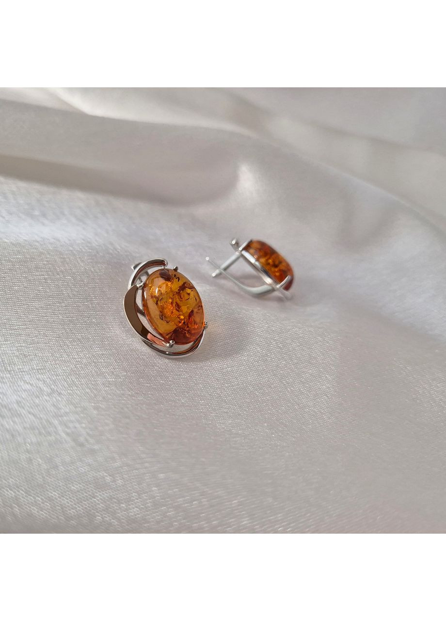 Срібні сережк із Бурштином із золотою пластиною срібло 925 проби Родоване 066с 8.39г Nobrand (372792893)