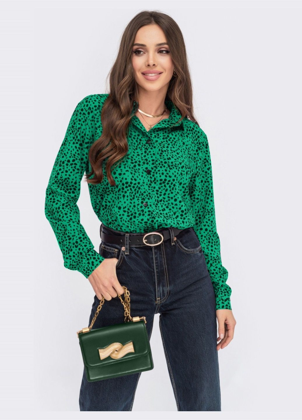 Зеленая демисезонная зелёная блузка в леопардовый принт Dressa