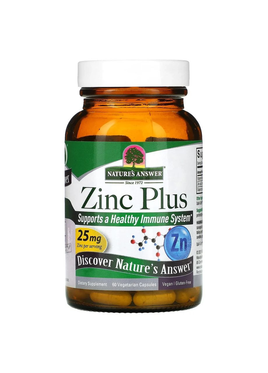 Цинк + Zinc Plus 25 мг, 60 капсул Nature's Answer (369609476)
