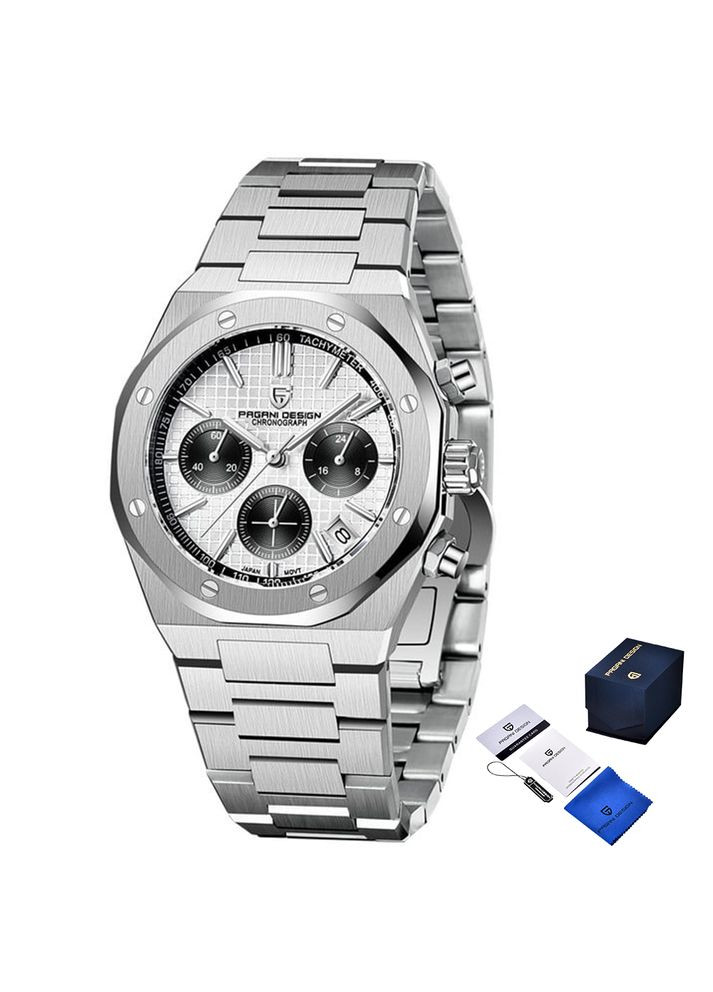 Годинник кварцовий з хронографом та календарем для чоловіків сріблястий водонепроникний 200м ProDobro (367266846)