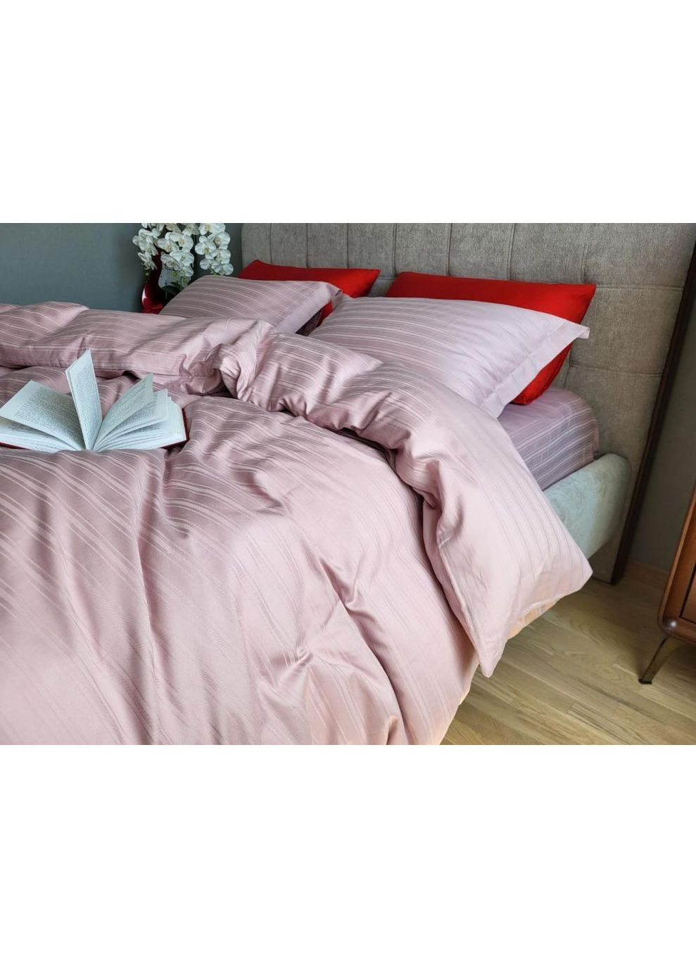 Постільна білизна Мульти страйп сатин пудрова роза, PREMIUM Евро розмір, наволочки 50/70 No Brand (363194167)