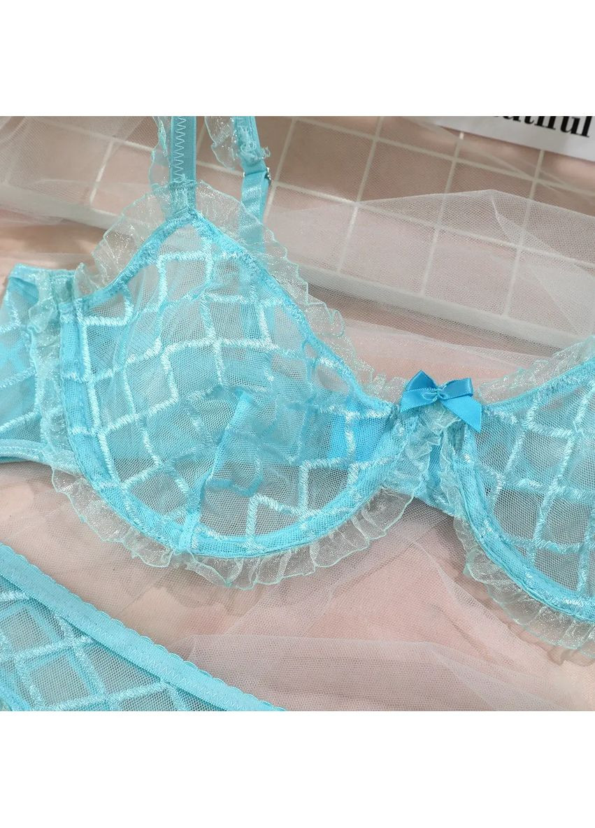 Бирюзовый демисезонный нижнее белье женское бирюзовое с поясом для чулок. женский комплект белья для страстных чувств. секс белье прозрачное No Brand