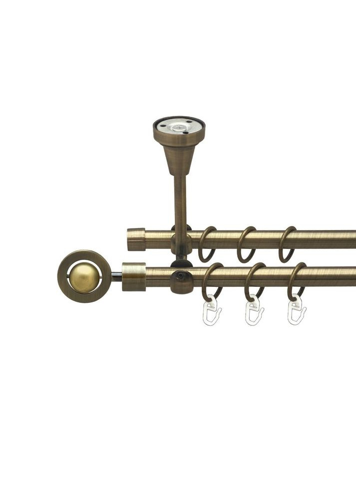 Карниз Пополо Комбинований металлический двухрядный открытый до стели гладкая труба Антик 16\16 мм 200 см (00-00016940) ORVIT (300280553)
