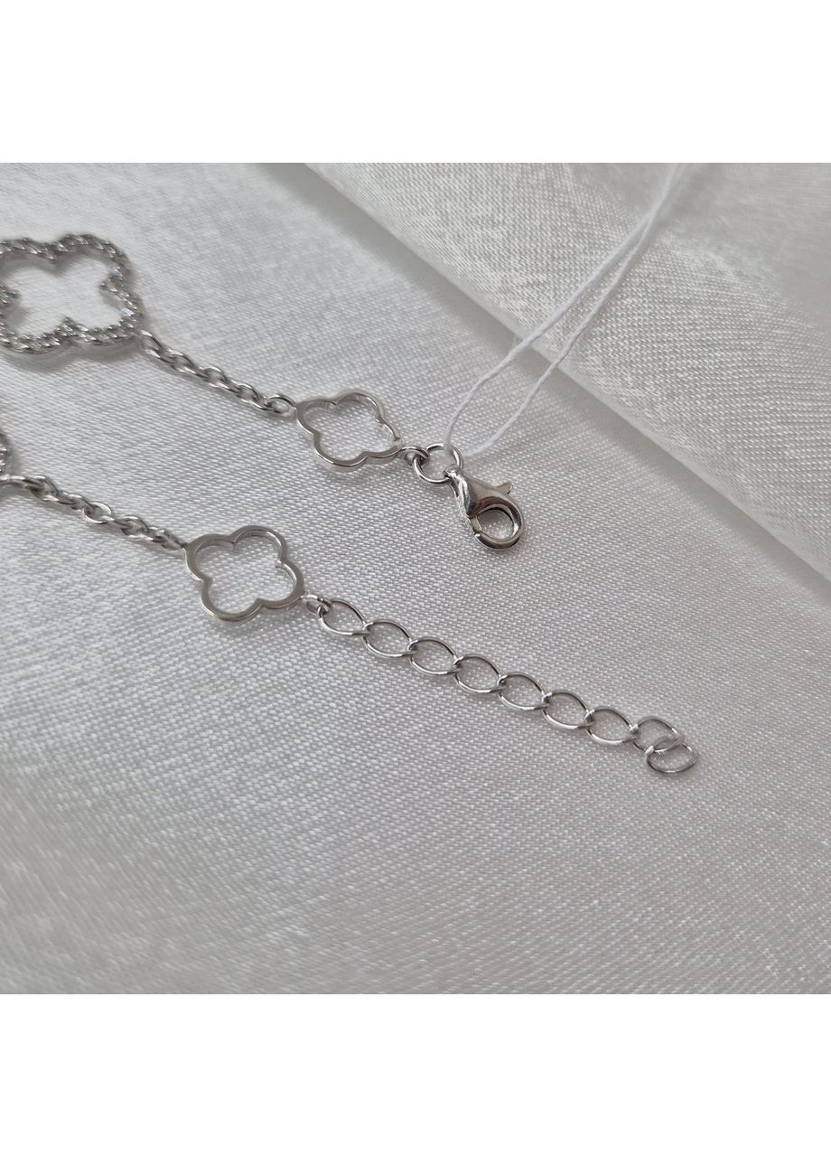 Серебряный браслет на руку Клевер с Белыми камнями 17.5 - 20.5 см серебро 925 пробы Родированное 1494б 3.76г Nobrand (363969126)