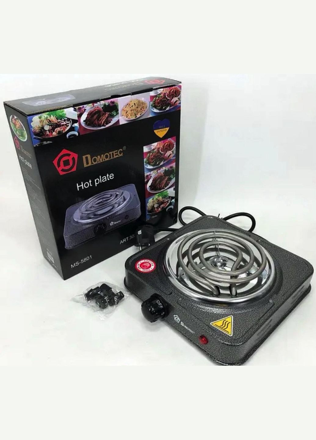 Плита одноконфоркова електрична кухонна MS-5801 - PRO01 Портативна Електроплита 1000 Вт Сіра Domotec (298988070)