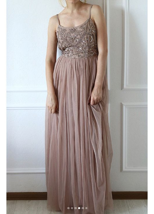 Бежева сукня вишита паєтками та бісером maya deluxe by Asos