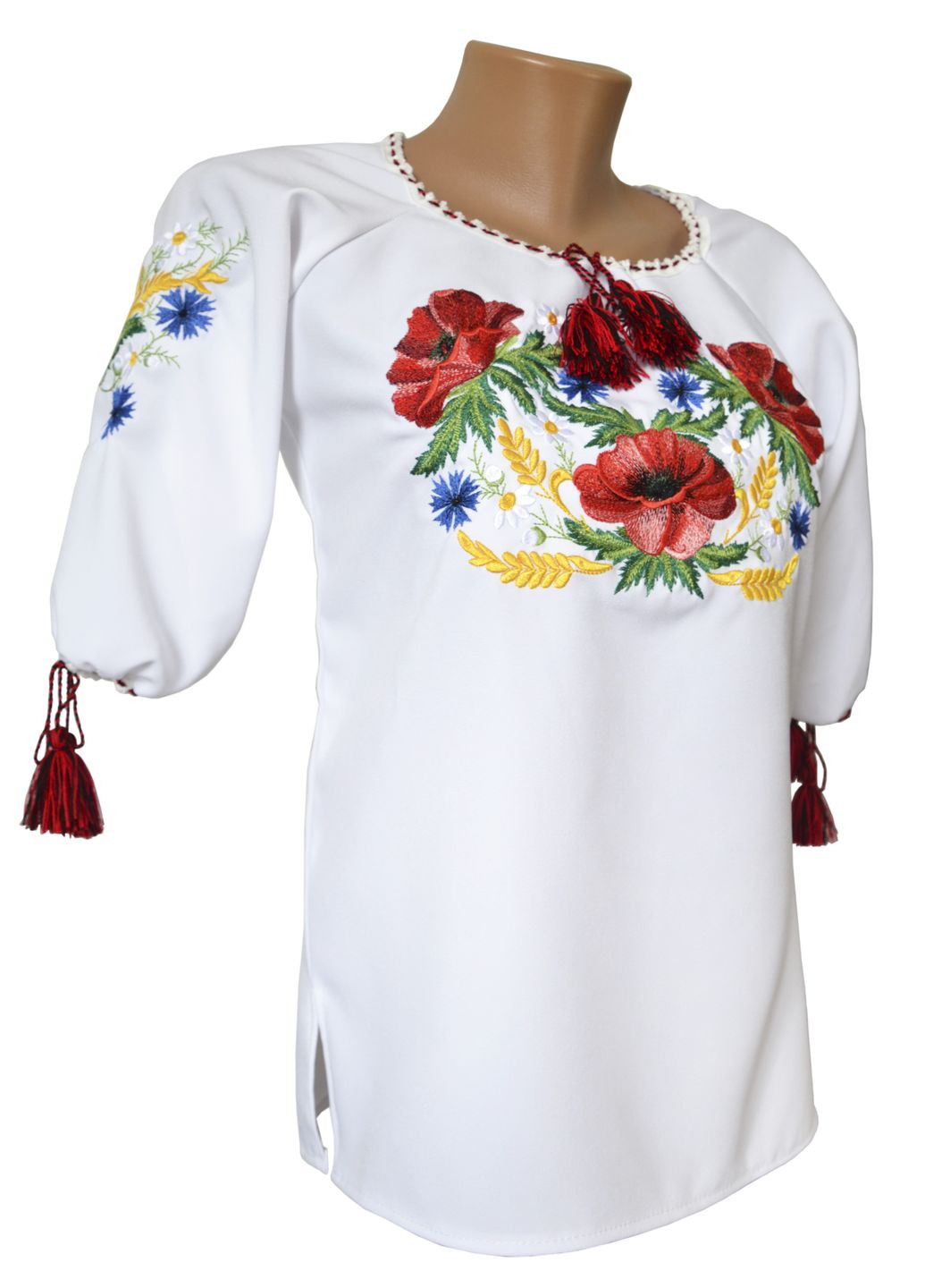 Белая женская вышиванка мак-колоски НоКо узор цветочный (307926036)