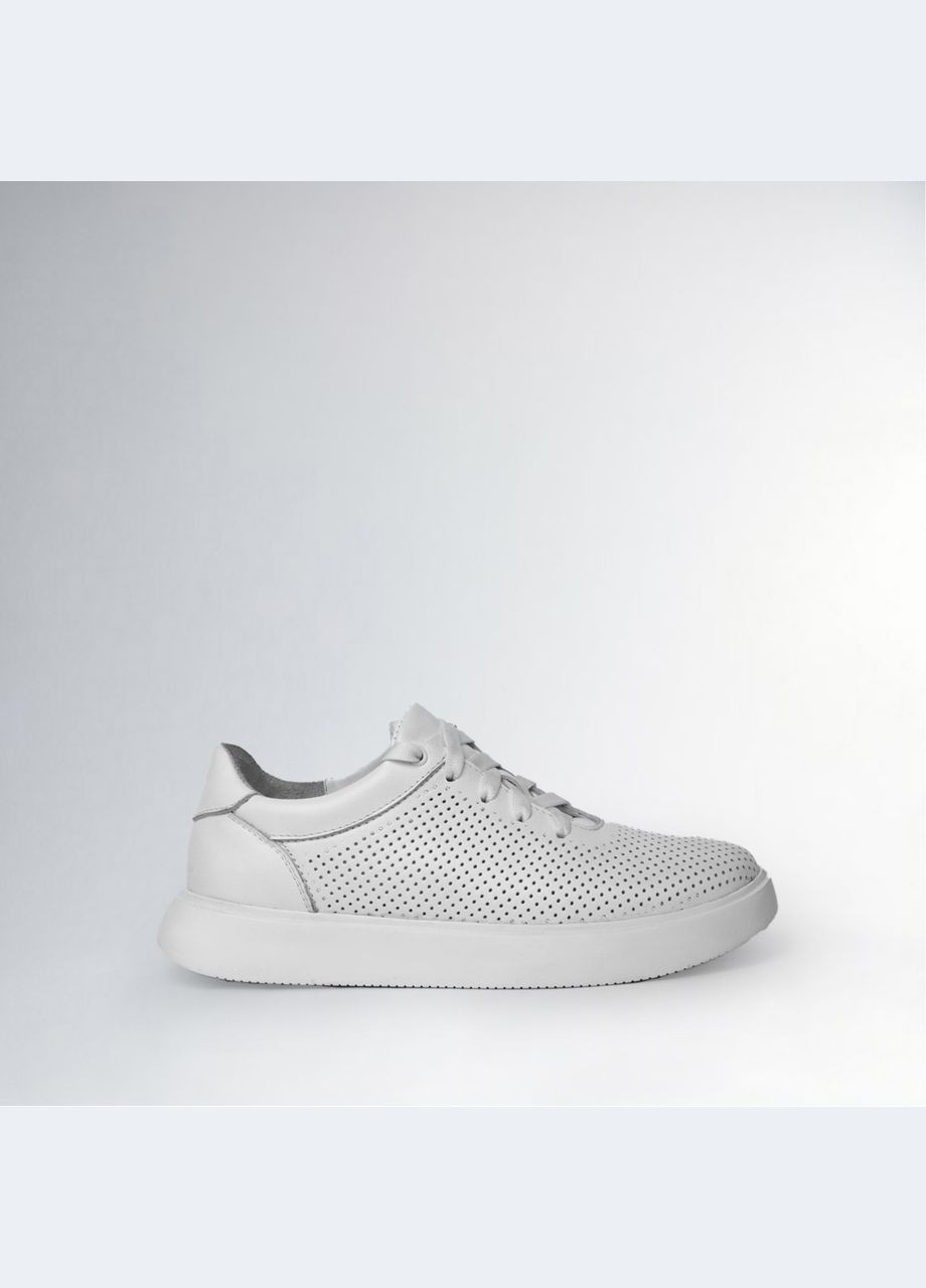 Білі шкіряні базові кеди на легкій підошві з наскрізною перфорацією Faber